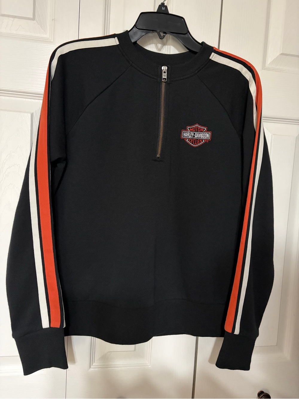 Harley-Davidson Black half zip Sweatshirtwith Orange and White Stripes